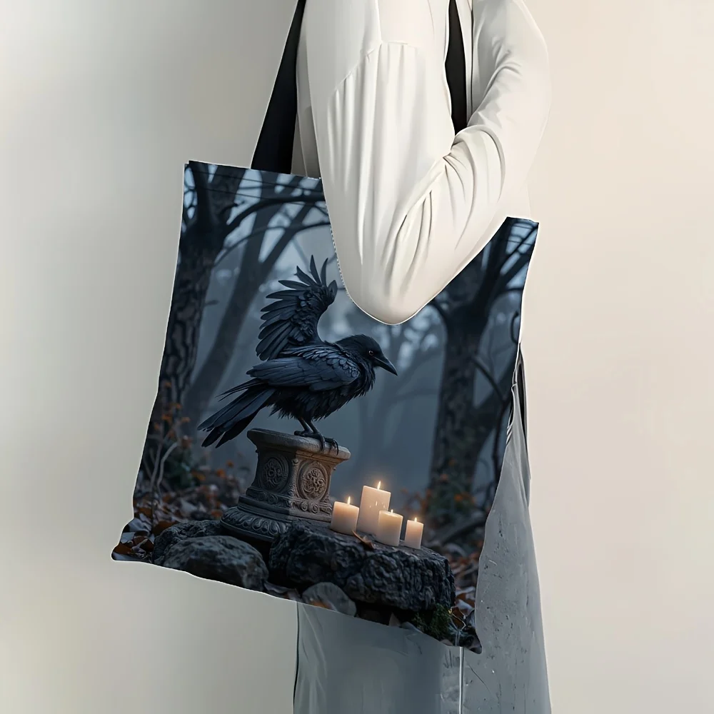 

1 шт. большая сумка Mystical Sentinel — дизайн готического ворона и надгробия, идеально подходит для подарков на выпускной или повседневного использования