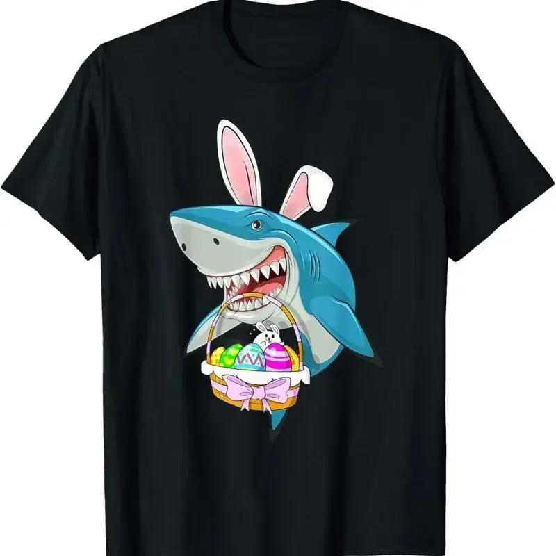 Shark Easter Bunny Egg Basket Funny Boys Girls Kids T Shirt