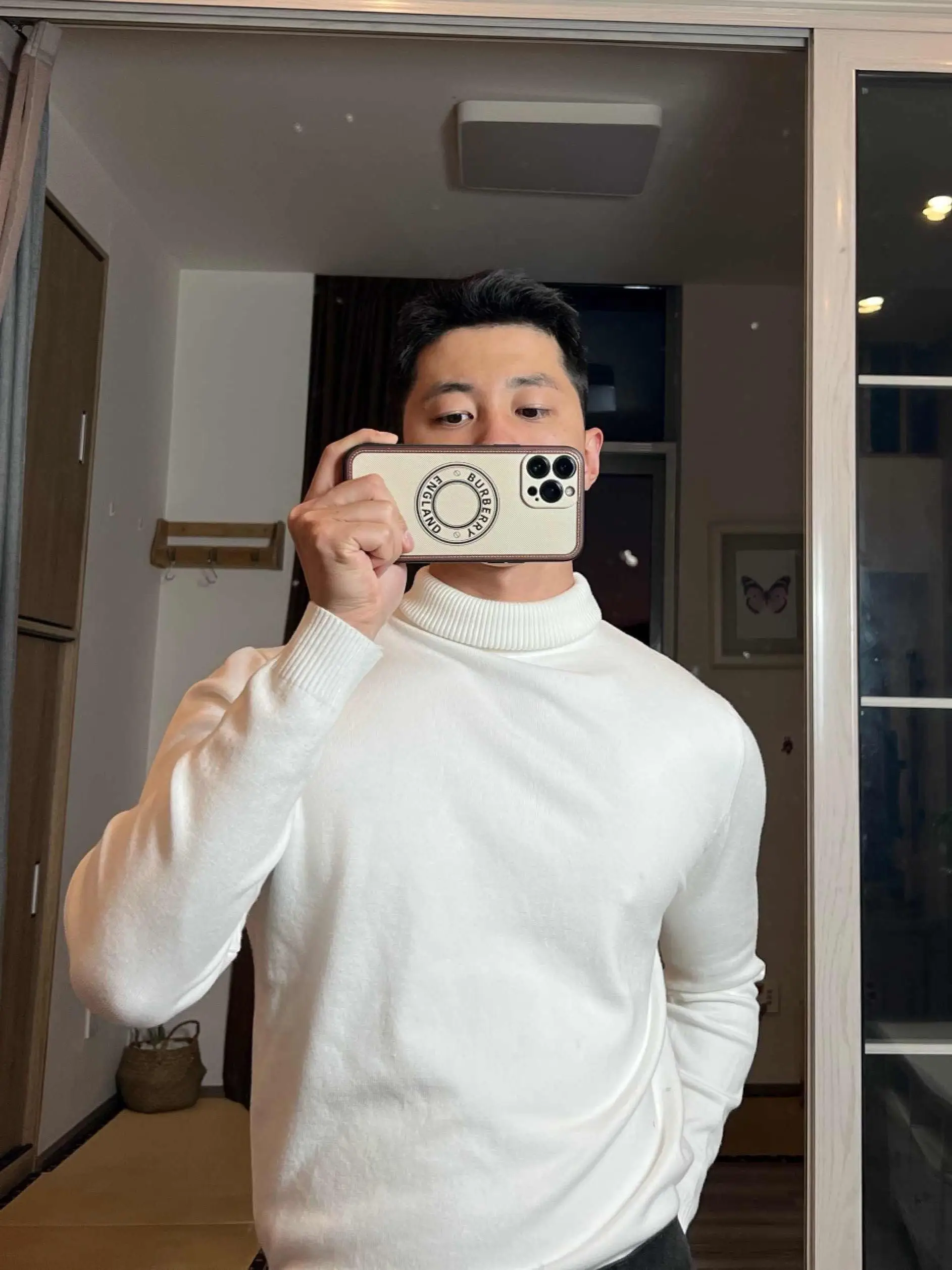 

Trendy Color Men's Knitted Sweater High Collar Fce Lined Slim Fit Warm Fine Line Base irt for Autumn Winter