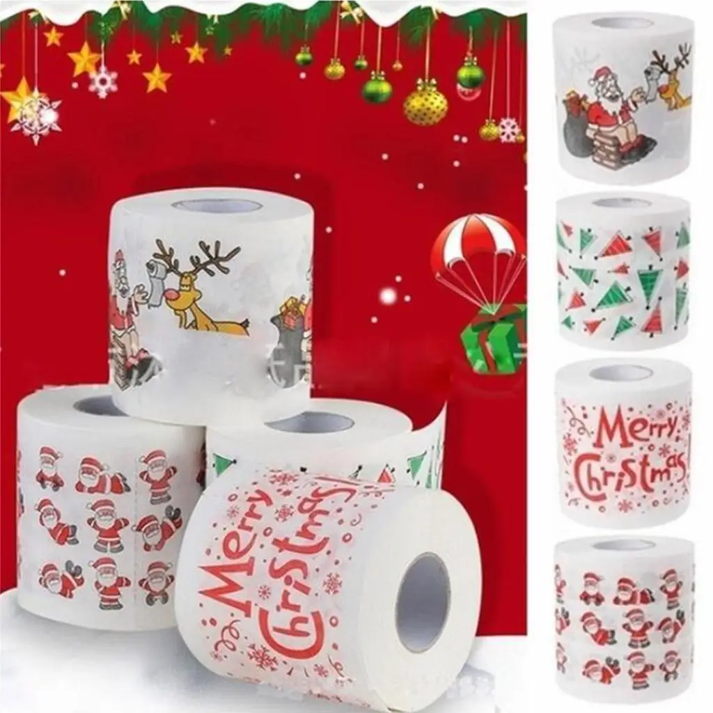 Christmas Print Toilet Paper Novelty Tissue Roll Bathroom Supplies for Holiday Decorations