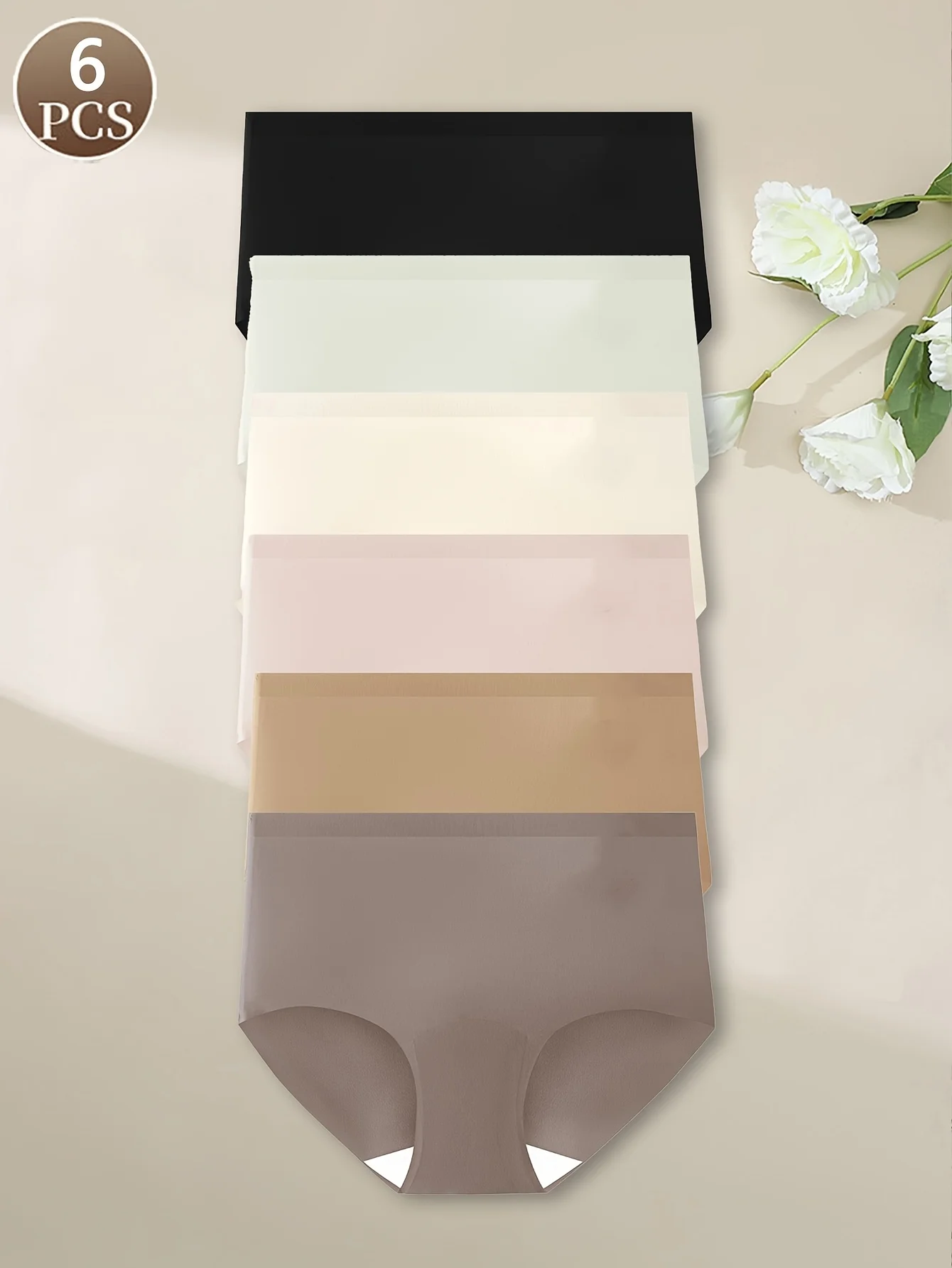 6PCS women's briefs solid color casual comfortable knitted triangle underwear women's mid waist seamless ice silk women's briefs