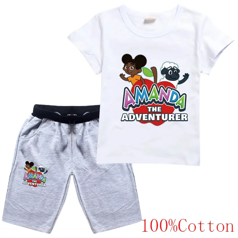 Kid Amandaing The Adventurer Set Boys Girls Short Sleeves Clothe Tee Suits Fashion Children Clothing Outfit 3D Print T-shirt Set