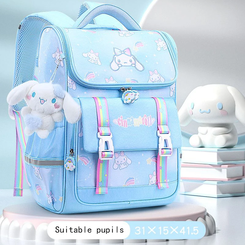 Hello Kittys Backpack Sanrios Child School Bag Cinnamoroll Anime Figure Pupils Girl Child Kawaii Cartoon Light Shoulder Pads