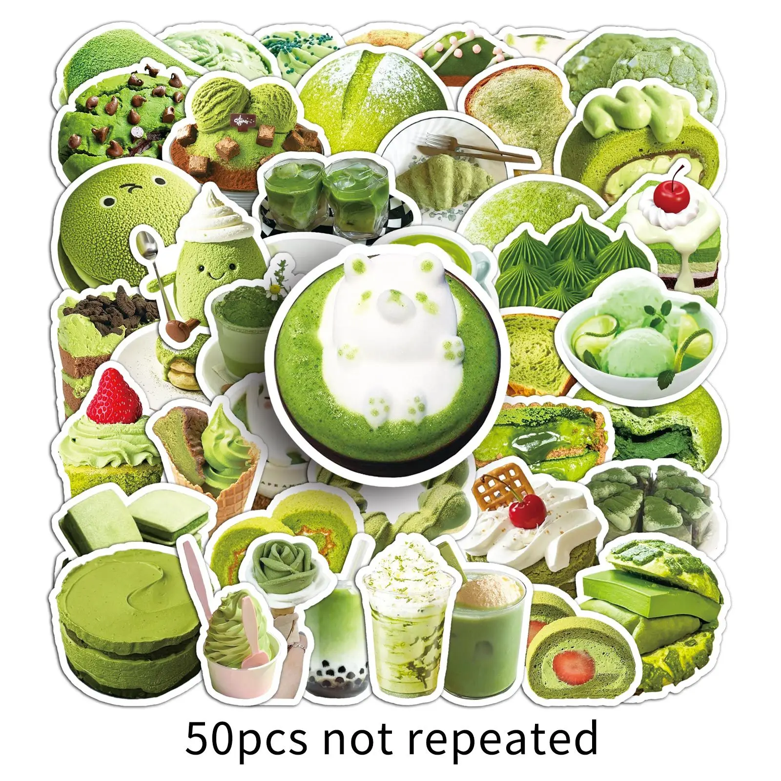 

50PCS Green INS Style Matcha Sticker Cartoon Fun Food Cute Graffiti Decal Kids Toy Creative DIY Refrigerator Bookshelf Desk