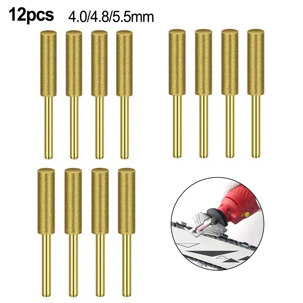 12Pcs Diamond Chainsaw Ener Sharpener 4.0/4.8/5.5mm 3mm Shank Diamond Grinding Head Tools For Electric Chain Saw Stone Carving