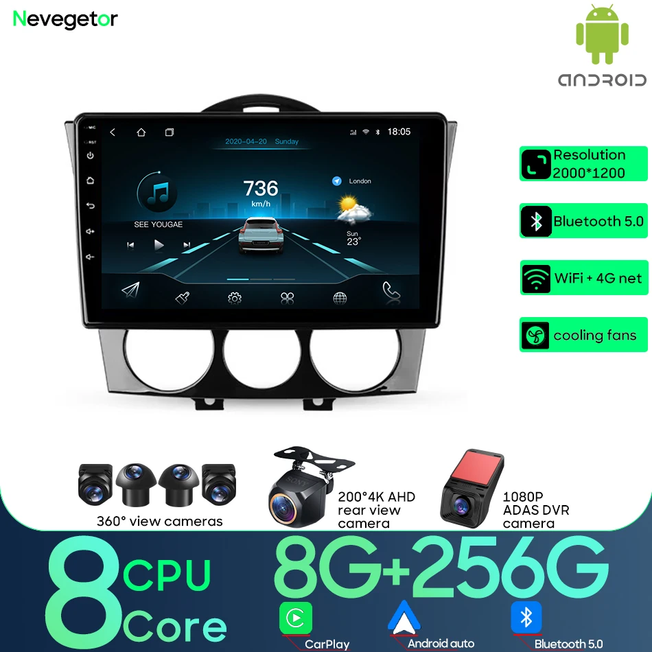

For Mazda RX-8 SE 2003 - 2008 Car Intelligent Multimedia Player Video Player Navigation CarPlay GPS Android Radio Stereo Auto