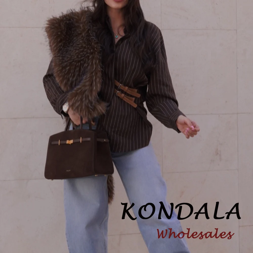 KONDALA Vintage Mode 2026 Frühling Gestreiftes Gürtelhemd für Damen Asymmetrisches Lehrerhemd Lässiges Einreiherhemd Schickes Damenhemd
