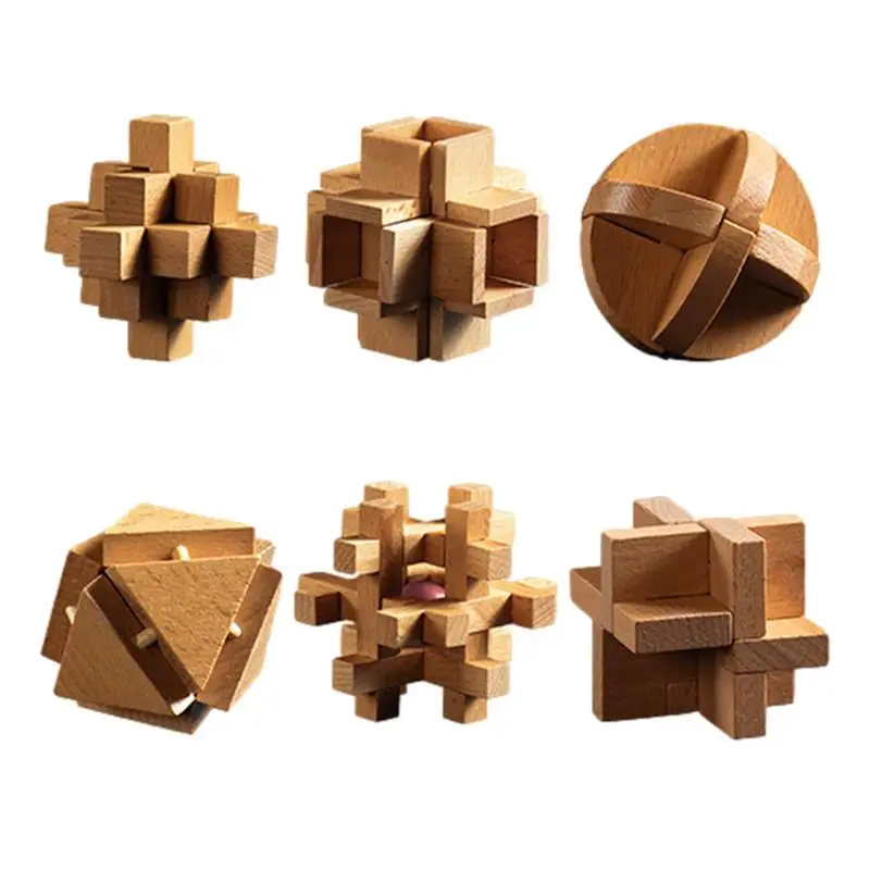 Wooden Kongming Lock Luban Lock 3D Puzzle Set Educational Children Toys for Boys & Girls Portable Learning Toys for Home