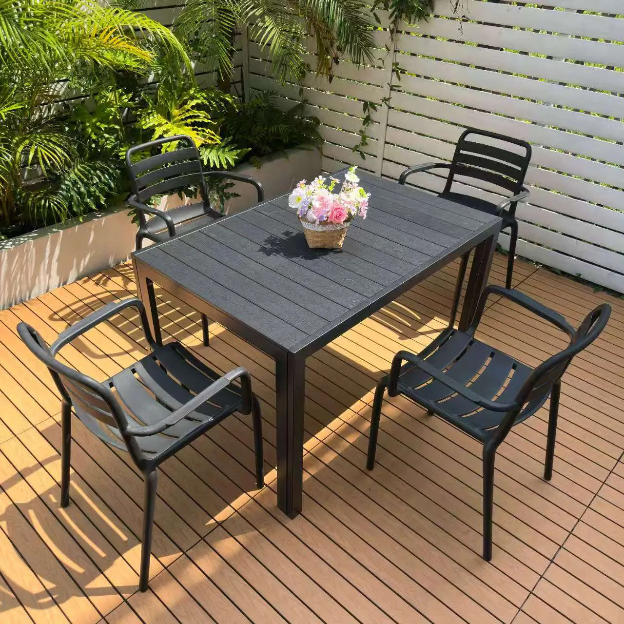 Outdoor tables and chairs leisure plastic wood courtyard villa garden open-air leisure plastic wood tables and chairs waterproof
