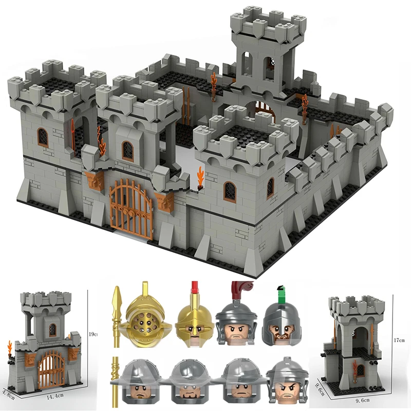 

MOC Medieval Castle Walls Gates Knight Building Blocks Rome Spartacus War Figures Accessories Soldiers Battlefield Kids Toys