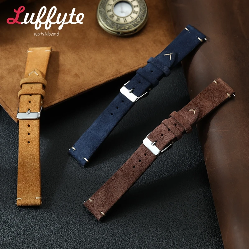 خمر جلد الغزال حزام (استيك) ساعة 18 مللي متر 20 مللي متر 22 مللي متر اليدوية الرجال النساء ساعة اليد حزام الإفراج السريع Smartwatch حزام الساعات