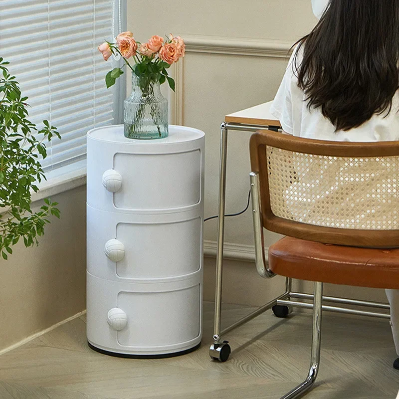 New model Cream Wind Round Cabinet Bedroom Bedside Small Side Table Storage Combination Shelf