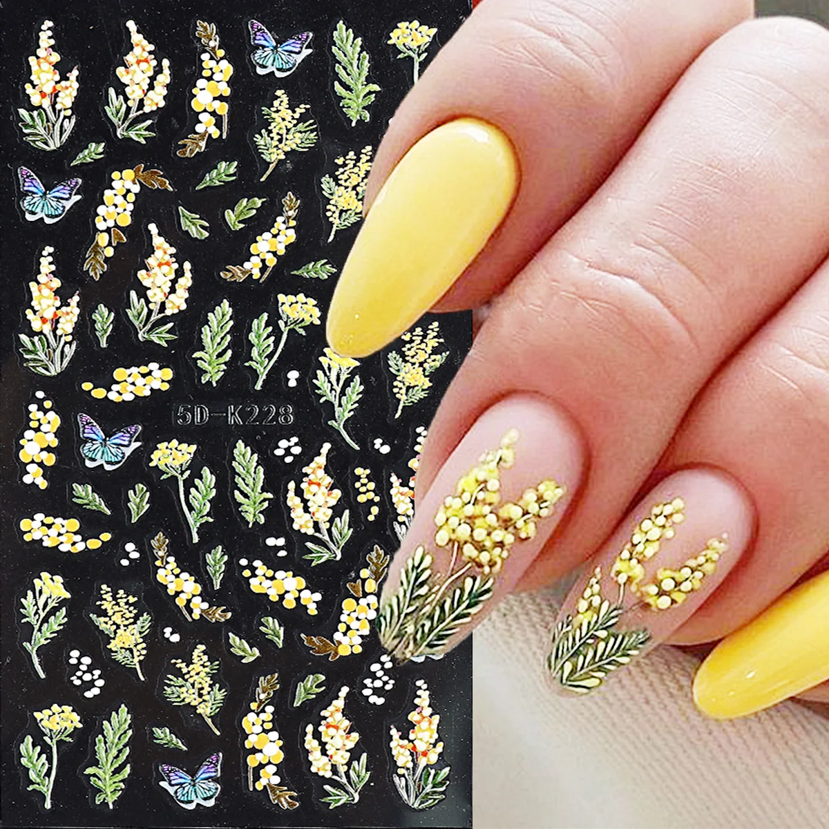 5D Flower Embossed Nail Art Sticker Spring Summer Peony Daisy Floral Leaf Decals Adhesive Sliders DIY Nails Accesories NL5D-K228