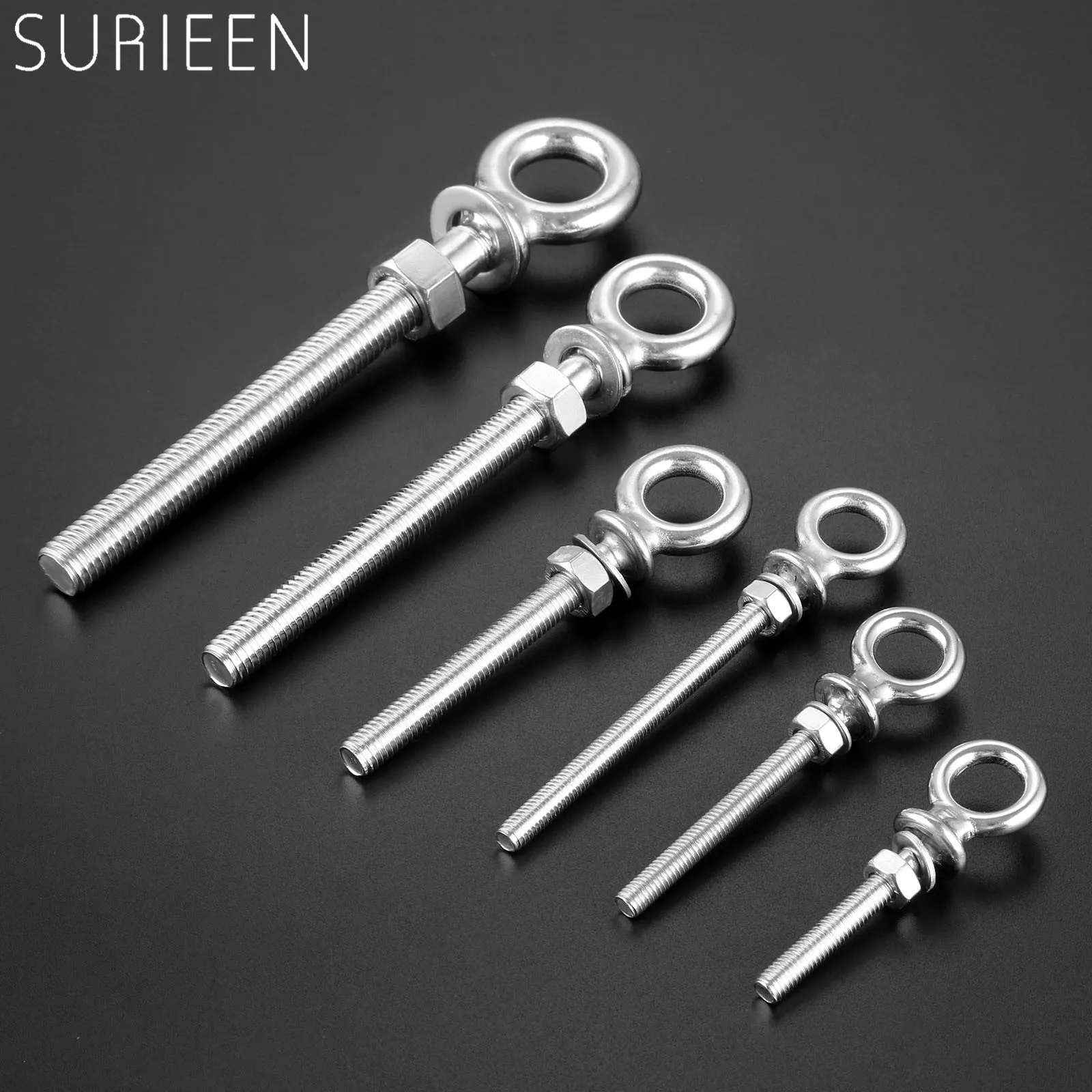 Marine 316 Stainless Steel Long Lifting Eye Bolt Long Shank Collared Casting Long Bolt With Washer & Nut For Boats M6 M8 M10 M12