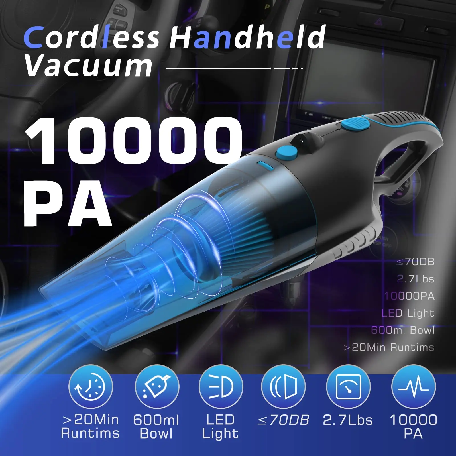 Mini Brushless Car Vacuum Cleaner 18000 Pa High Suction Powerful Dust Removal Portable Household Vacuum Cleaner