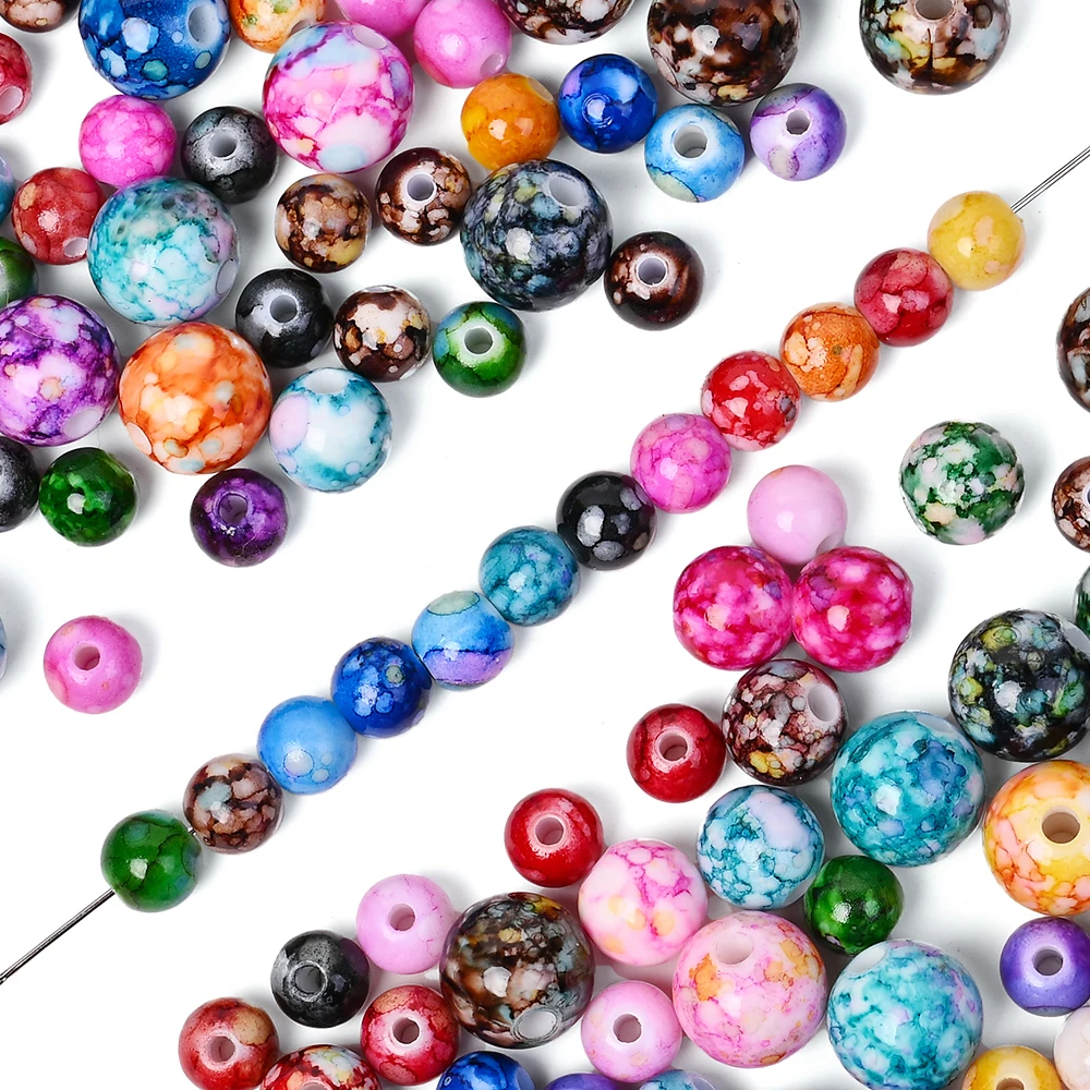 500/250 Stück 8mm Acryl-Perlen in zufälligen Farben, rissige Spacer-Perlen für Schmuckherstellung, DIY handgemachte Perlenarmbänder und Ohrringe – Detail 2