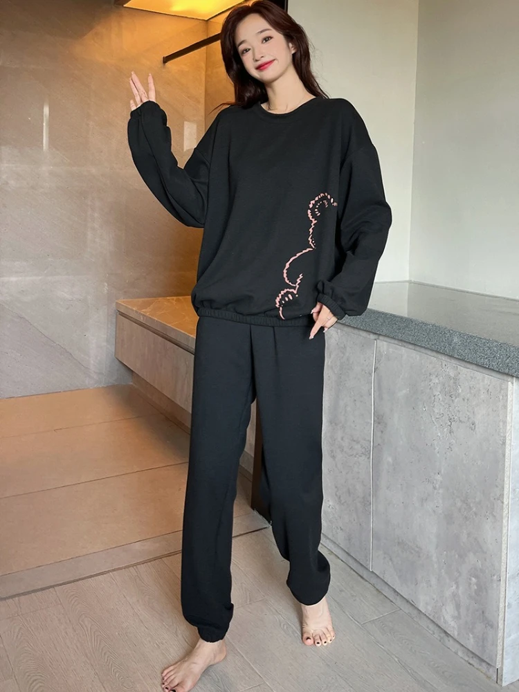 

150kg Autumn Winter Large Size Home Warm Suit Women's Loose German Velvet Long-sleeved Trousers Pajamas Two-piece Set Sleepwear