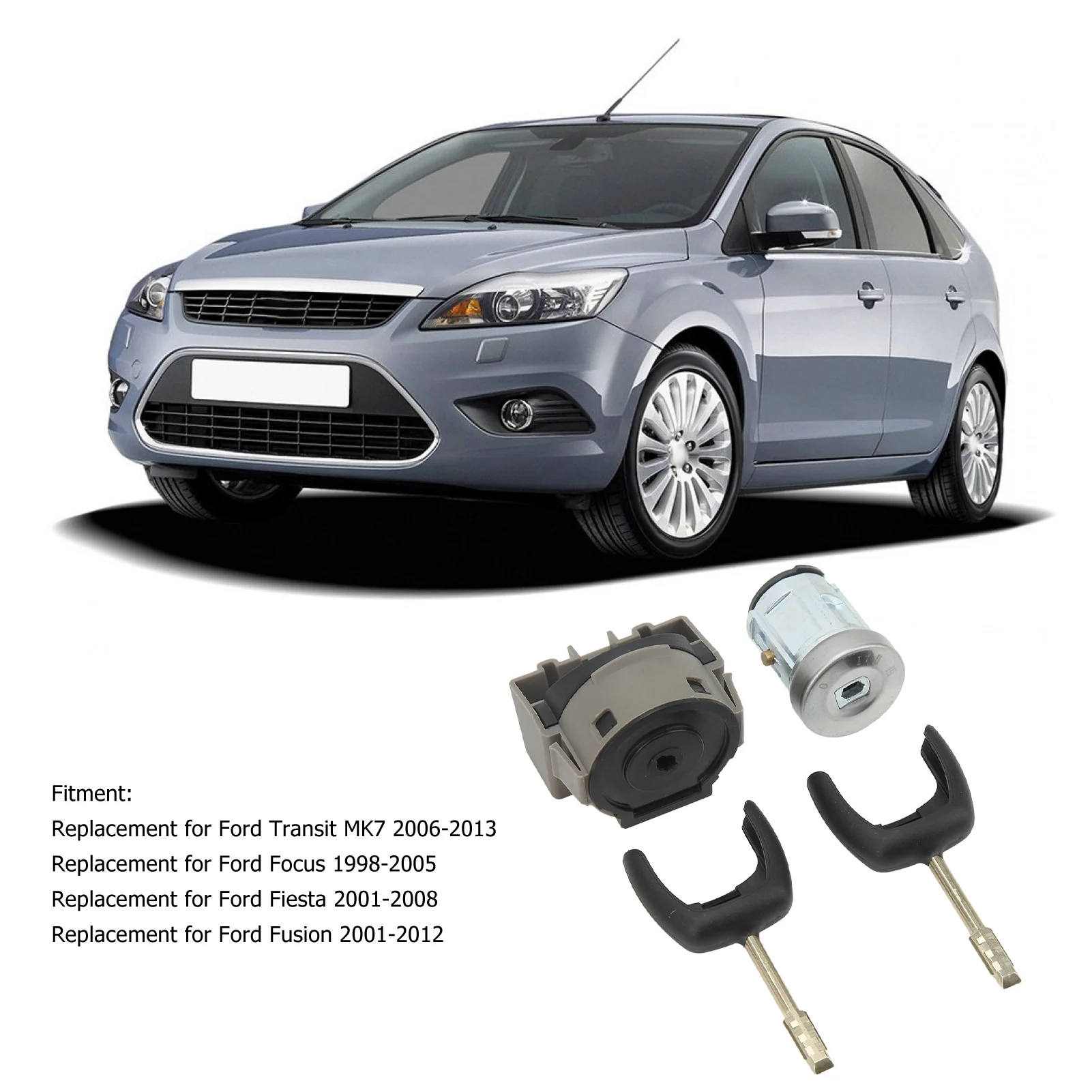 Ignition Starter Switch 98AB11572BG Engine Key Cylinder Set Replacement for Ford Transit MK7 2006‑2013