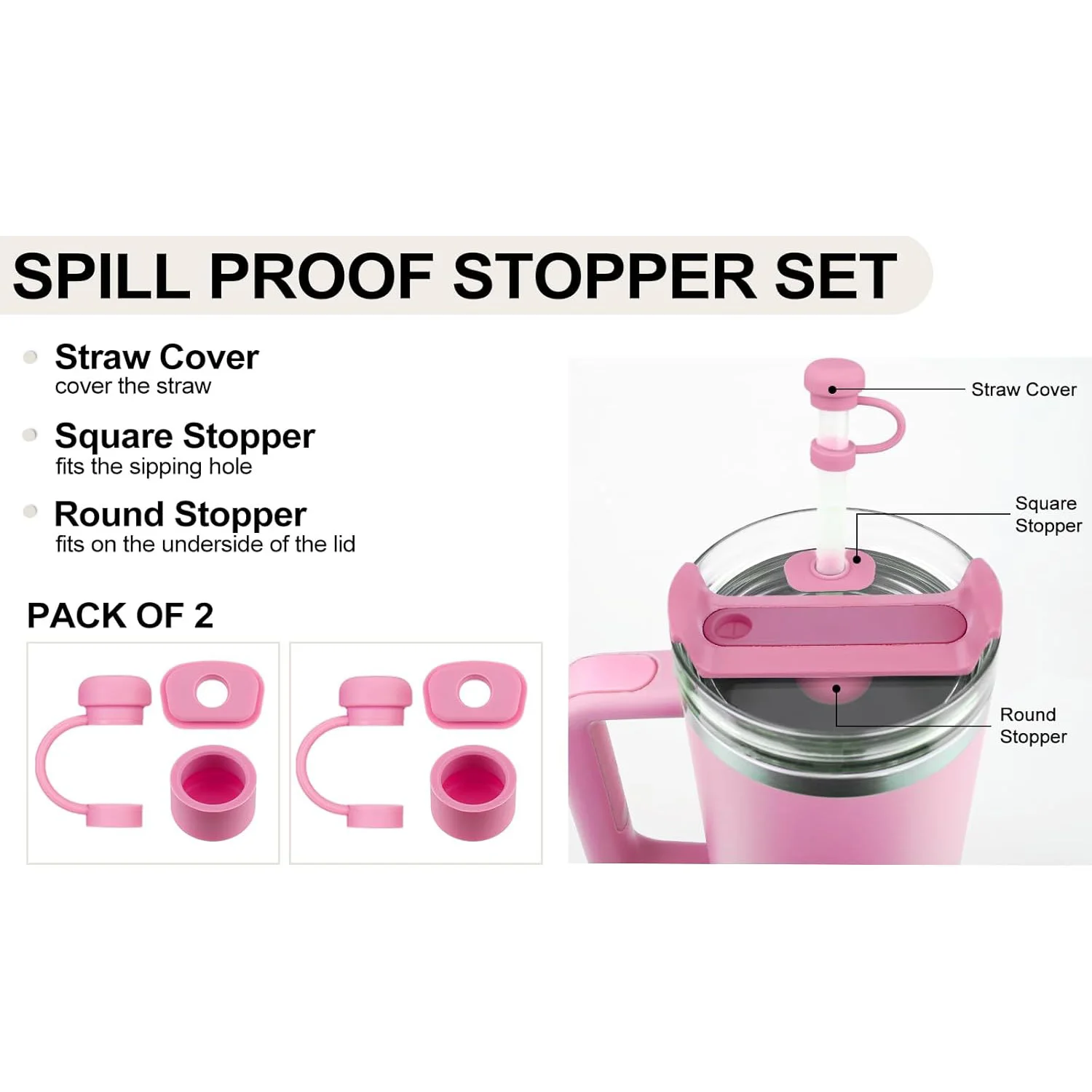 6/12Pcs Accessories for Stanley Cup 1.0 2.0 40oz/ 30oz Tumbler Silicone Spill Proof Stopper Set Straw Cap Leak Stopper - view 2