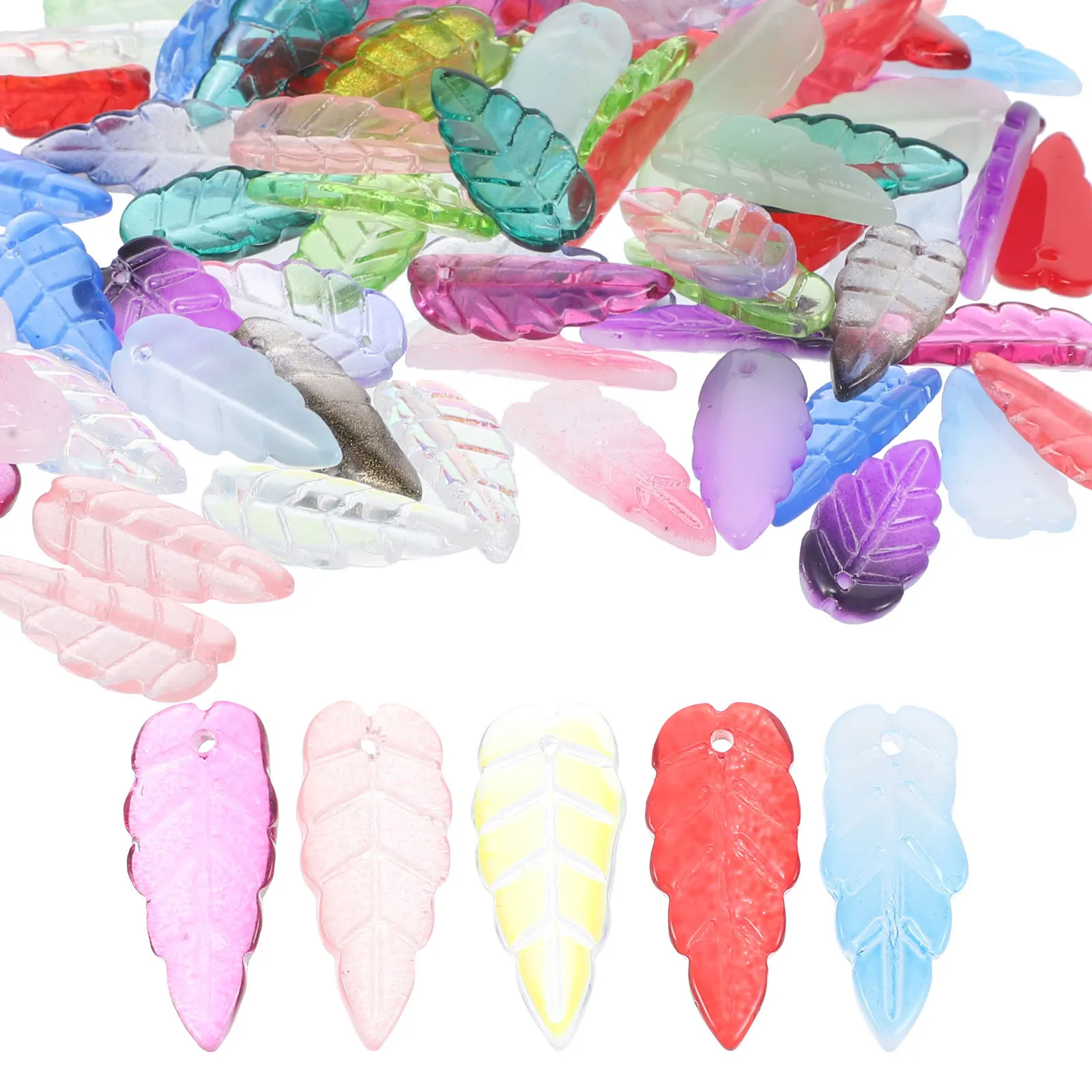 

100pcs Leaf Charms Glass Pendants For Jewelry Making Diy Earring Necklace Craft Supplies Hanging Decorative Charms Bulk