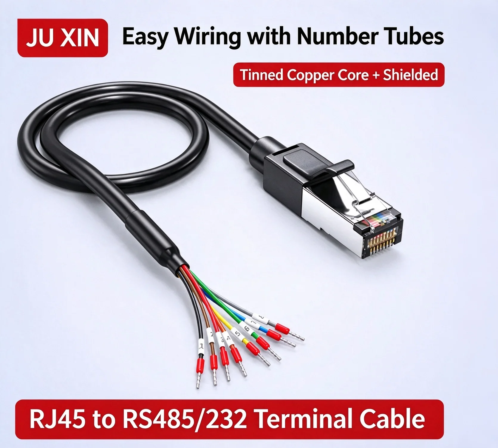 Pure Copper RJ45 to 8Pin Terminal Cable, Ethernet to RS232/485 Debugging Wire, 8P8C Female RJ45 to 232 Communication Cable