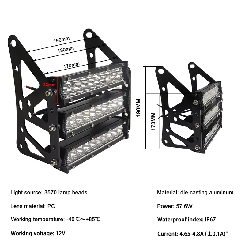 Motorcycle Headlights 57W 12V LED Modified Three-layer Front Fork Light Lamp With 3570 CSP Chips And  WaterproofAluminum Housing