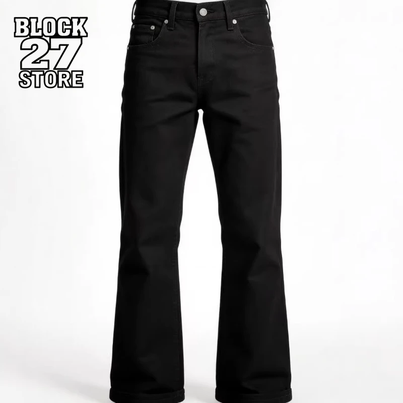 

Mens Jeans Harajuku American Retro Black Flared Denim Pants Loose Straight Wide Leg Streetwear Summer Casual Vintage Unisex New
