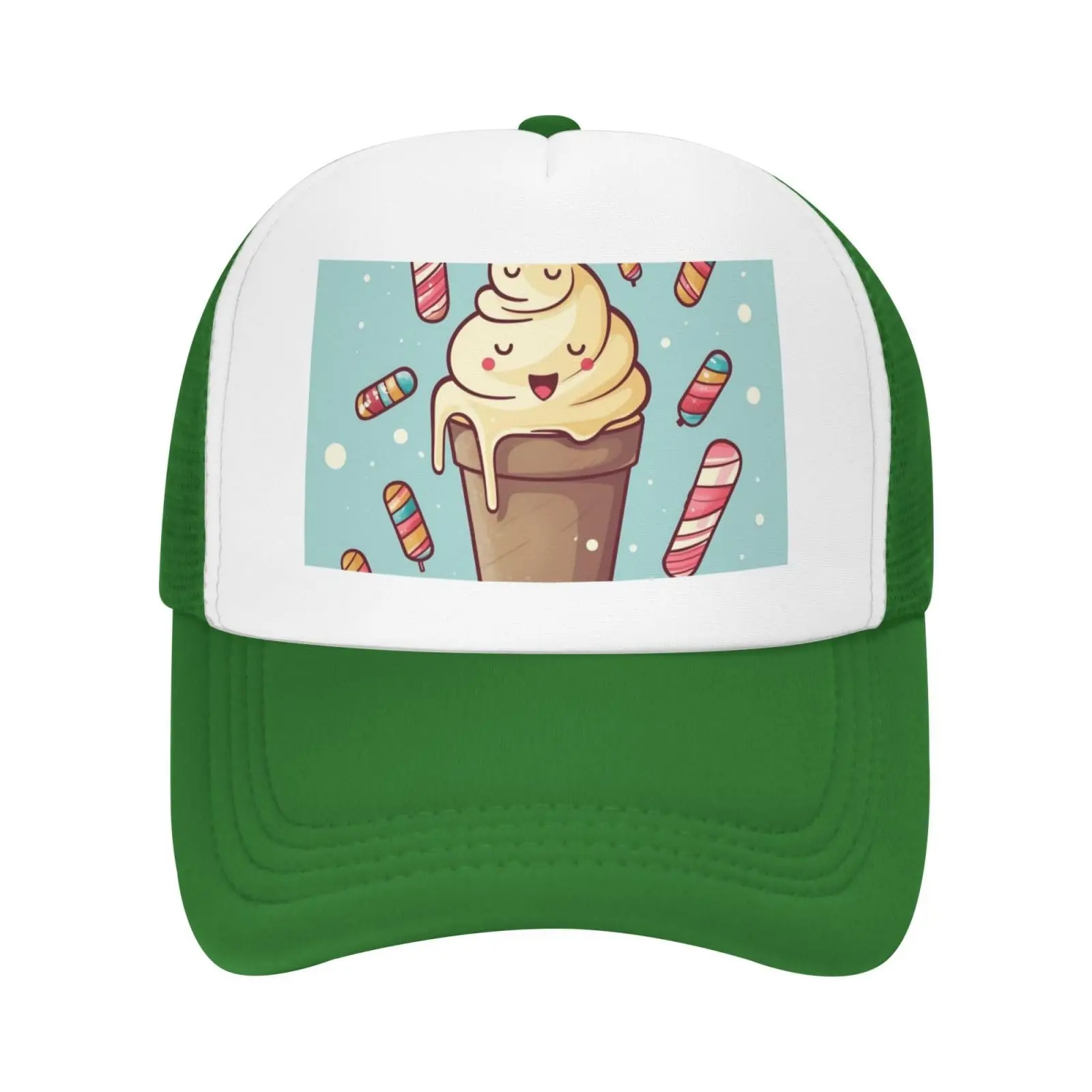 Ice Cream Printed Trucker Hats Baseball Cap Breathable Mesh Adjustable Snap Back Caps