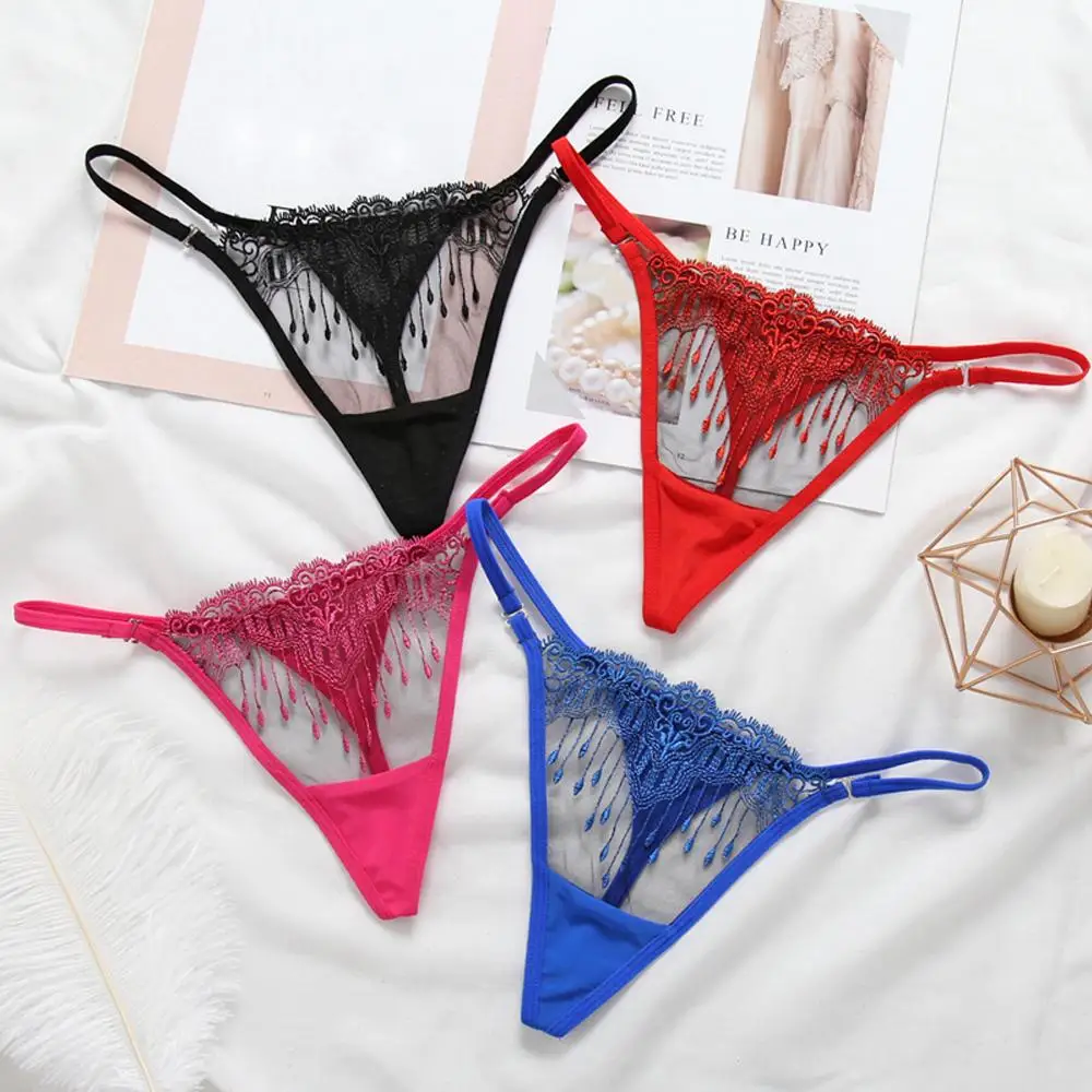 

Women Perspective Embroidered Sexy Knickers T-back Underpants Transparent Briefs Thongs G-string Panties