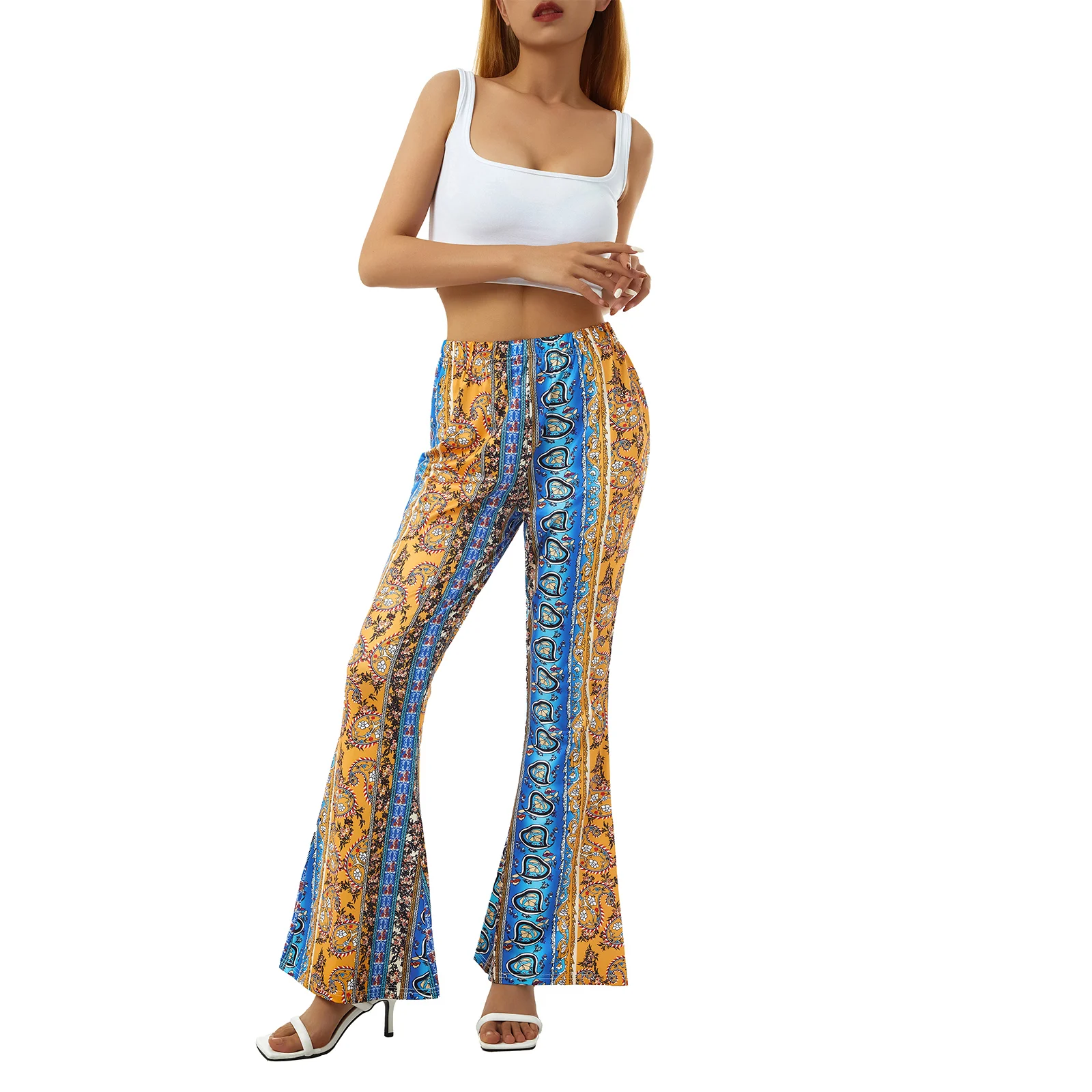 

2023 Spring Women'S High Waist Retro Floral Slim Fit Casual Party Street Spring Straight Retro Floral Skinny Flared Trousers