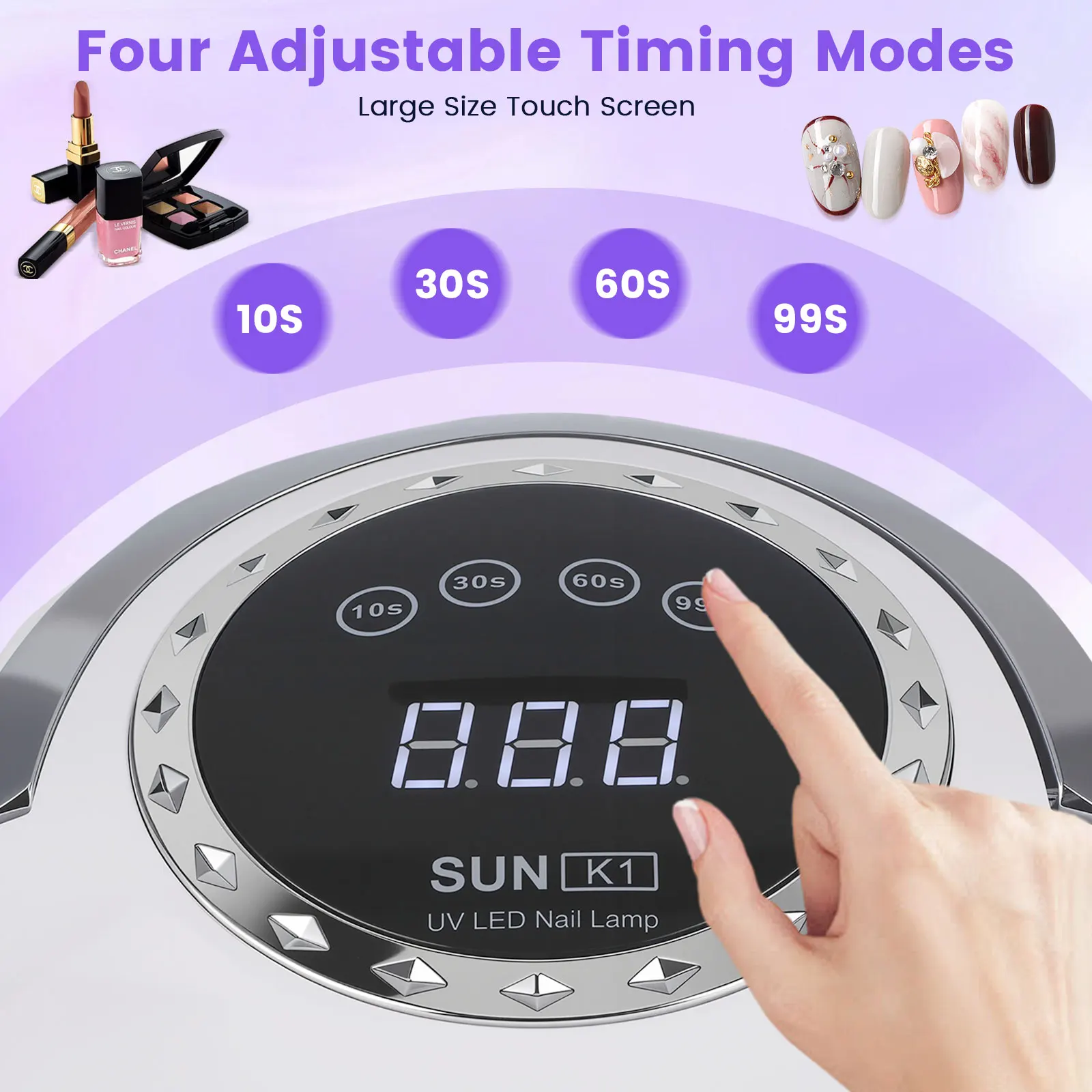 Suszarki do paznokci z 4-stopniową regulacją czasu, lampa do suszenia paznokci 10 sekund, wysokiej jakości utwardzanie, 288W, podwójne źródło światła, zapobiegająca czarnieniu dłoni.