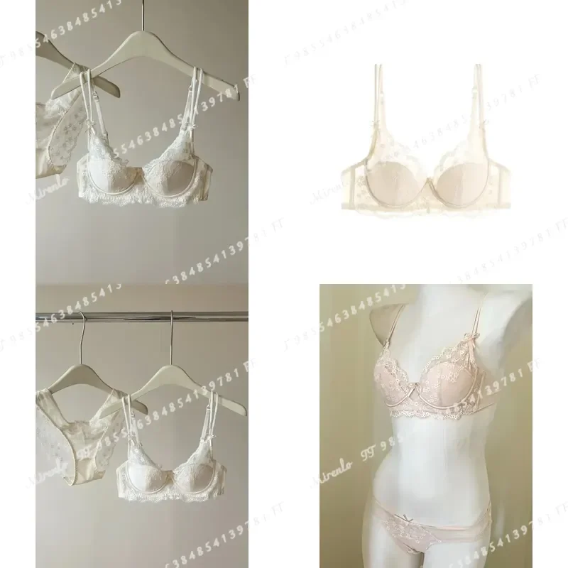 French Style Minimiser Bra Set for Women Large Bust Support Thin Comfortable Half Cup Soft Underwire Anti Sagging Lingerie