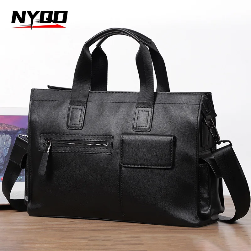 Maletín de gran capacidad para hombre, bolso para ordenador portátil de cuero genuino, diseño de piel de oveja, bolso de hombro de negocios, bolsos informales para ordenador portátil para hombre