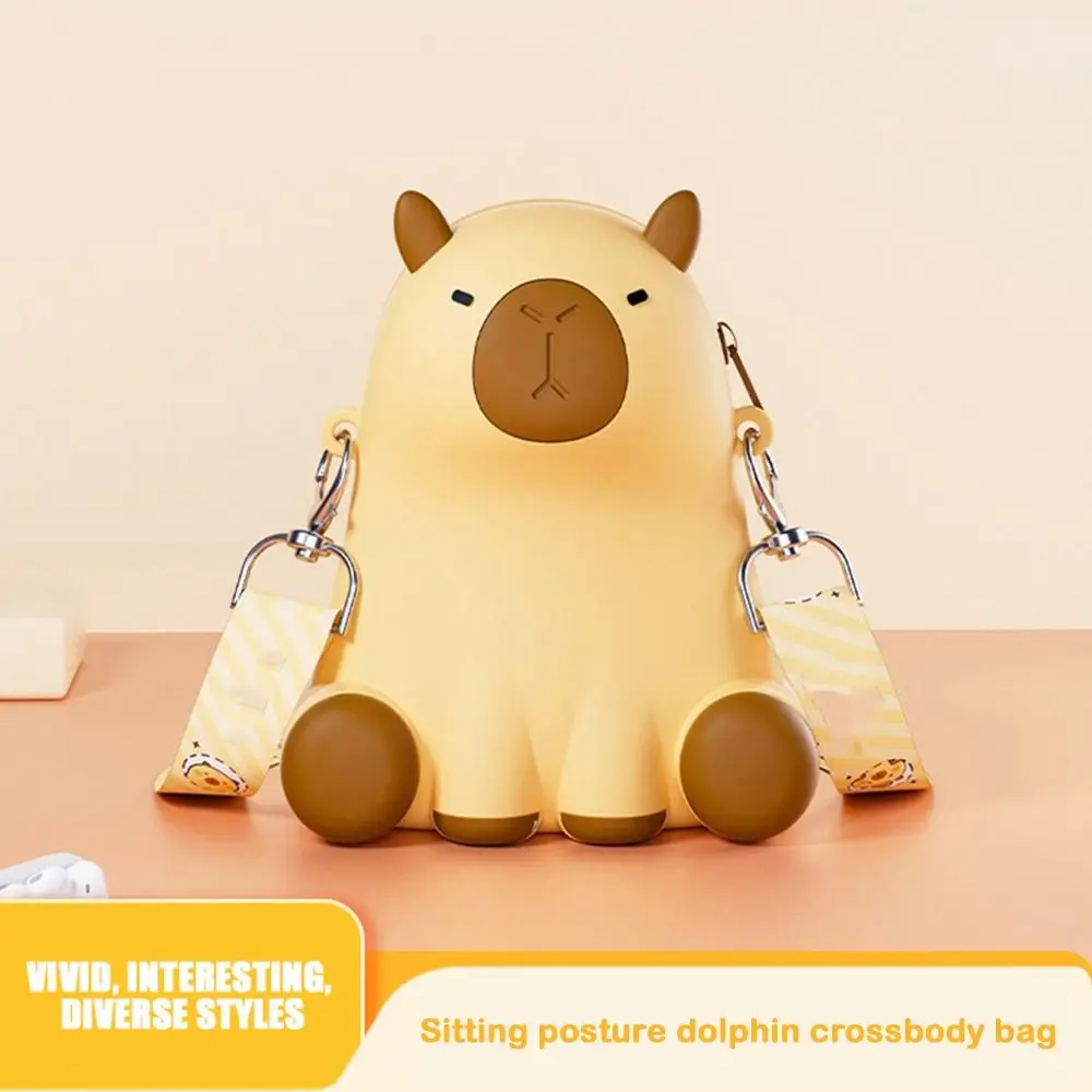 Trendy Cartoon Capybara Coin Purse Sitting Posture Silicone Shoulder Bag 3D Crossbody Bag Children