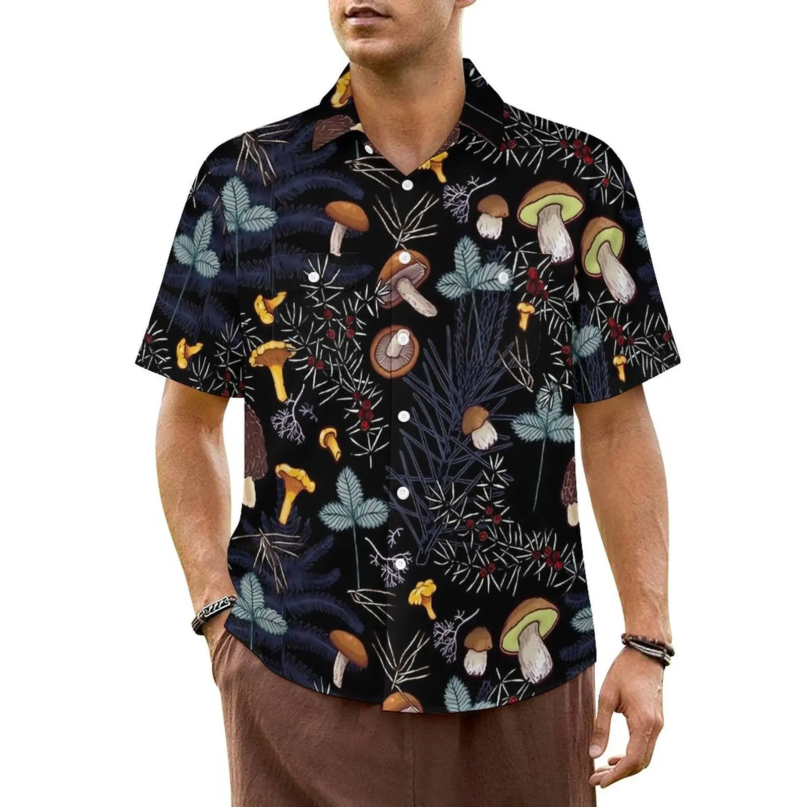 

Dark Wild Forest Hawaii Shirt For Men Vacation Mushrooms Casual Shirts Short Sleeve Y2K Fashion Novelty Plus Size 6XL Blouses