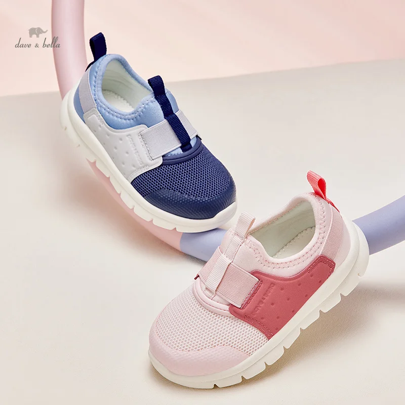 Dave Bella Children Mesh Casual Shoes Girl Sneakers Kids Sport Footwear Kids Shoes for Girl Blue Pink Flat Shoes DB1248512