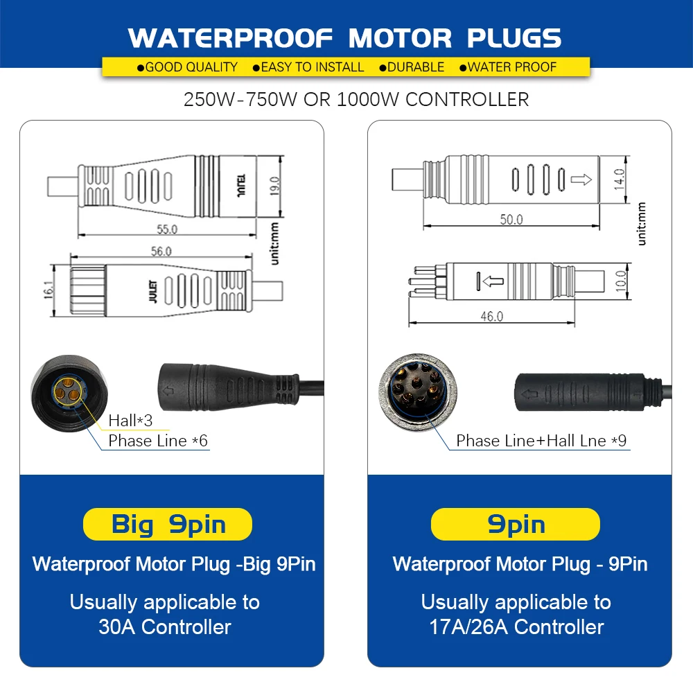 Ebike Sine Wave Waterproof Controller 17A 26A 30A with Learning Function and LCD Color S966 Display For 250W-1000W Hub Motor