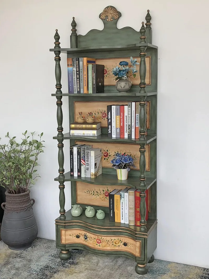 American bookshelf, living room retro storage cabinet, Mediterranean painted red wine display side 0108