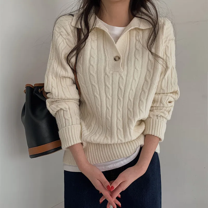 

Autumn and Winter Fashion New Women's Button Women's Long Sleeve Sweater Casual Elegance Women's Office Top Knitwear