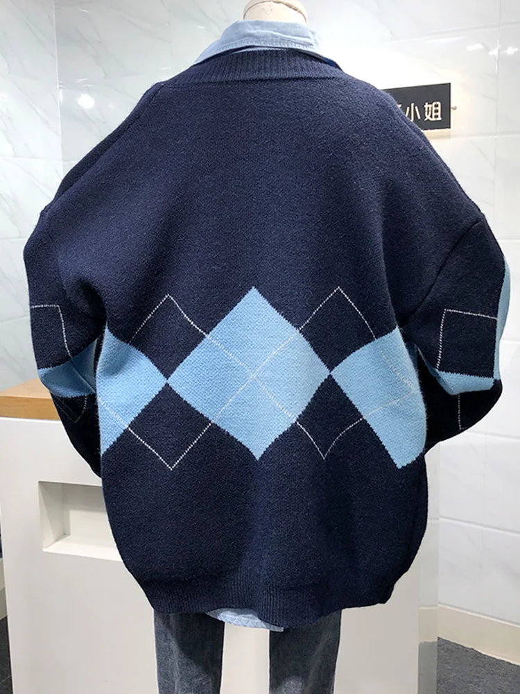 Autumn Long Sleeve Geometric Printing Knitted Cardigant Sweater Women Casual Loose Botton Women Sweaters Coat Winter Clothes
