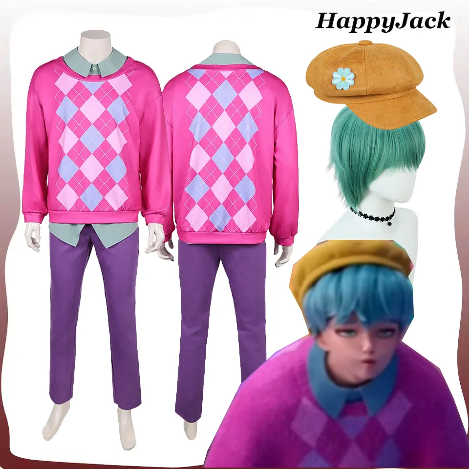 KPop Baby Cosplay Pink Clothing Yellow Cap Green Wig Demon Anime Hunters Roleplay Saja Boys Costume Men Halloween Carnival Suit