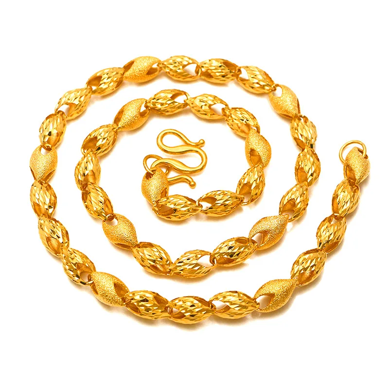 9999 Gold New Fashion Necklace - Men's Jewelry Item - 10mm Olive Bead Chain