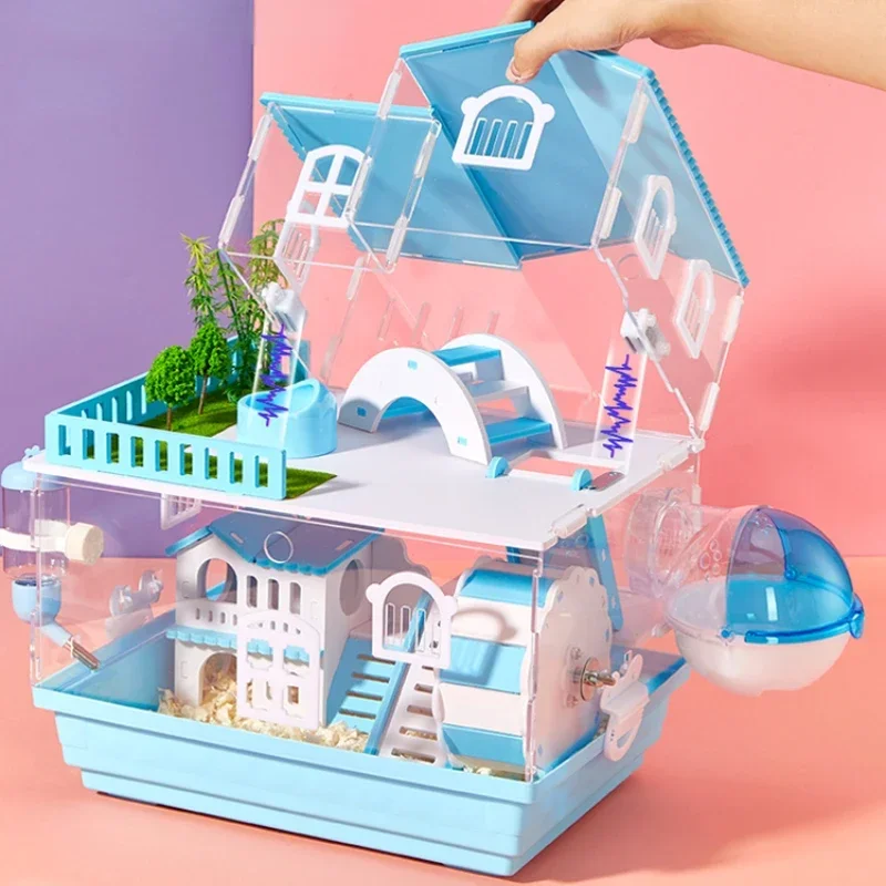 

For 2 Schicht Transparenten Hamster Käfig Acryl Kleintier Igel Meers Chweinchen Villa Verpackung Liefert Spielzeug Set Geschenke