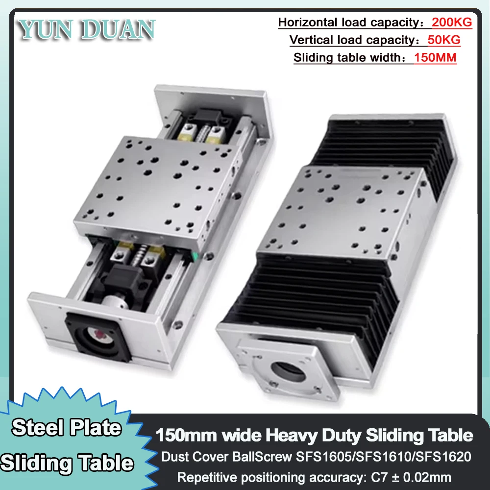 150MM Heavy Duty 45 Steel Plate Sliding Table Module SFS Silent Ballscrew HGH15CA*4 Slider XYZ Axis CNC  200KG Load 0.02mm HGR15