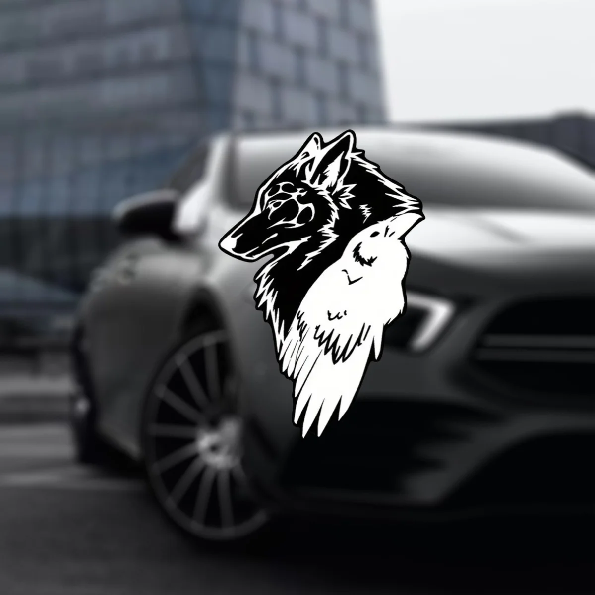 Odin'S Wolf And Raven Norse Mythology Vinyl Sticker - Durable Viking Theme Car Decal, Matte End, Self-Adhesive, Cartoon Design