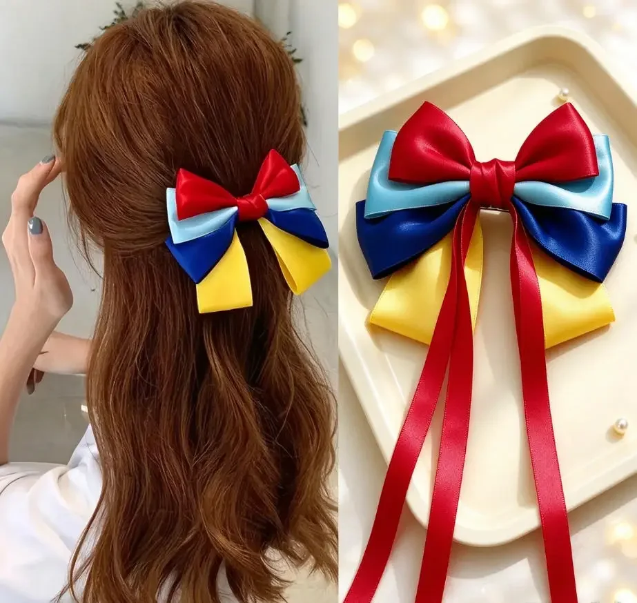 2pcs Disney Snow White Hair clip, Long Ribbon Hair Clip, Cosplay Princess Headwear, Birthday Photo Accessories, Party Supplies..
