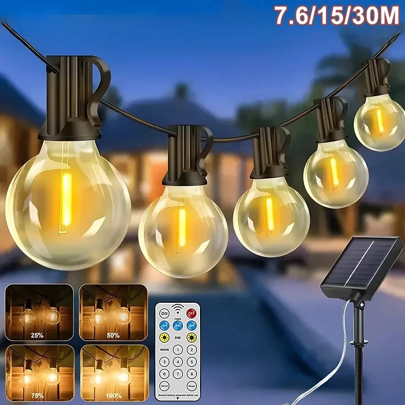 Solar Powered LED Light String G40 Shatterproof Ball Bulb Lights IP54 Waterproof for Courtyard Garden Camper Decoration Lighting