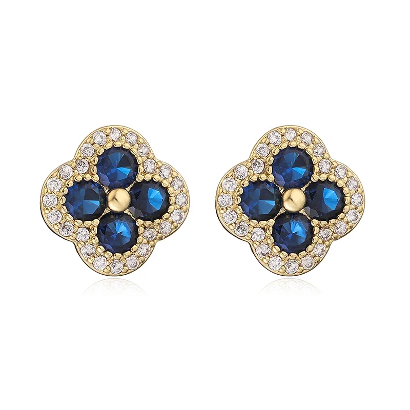 18K Gold Plated CZ Flower Stud Earrings, Elegant Design