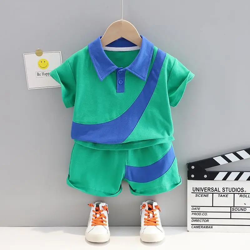 

Boys' summer suit short sleeve baby polo shirt shorts two sets of new fashion casual children's clothes