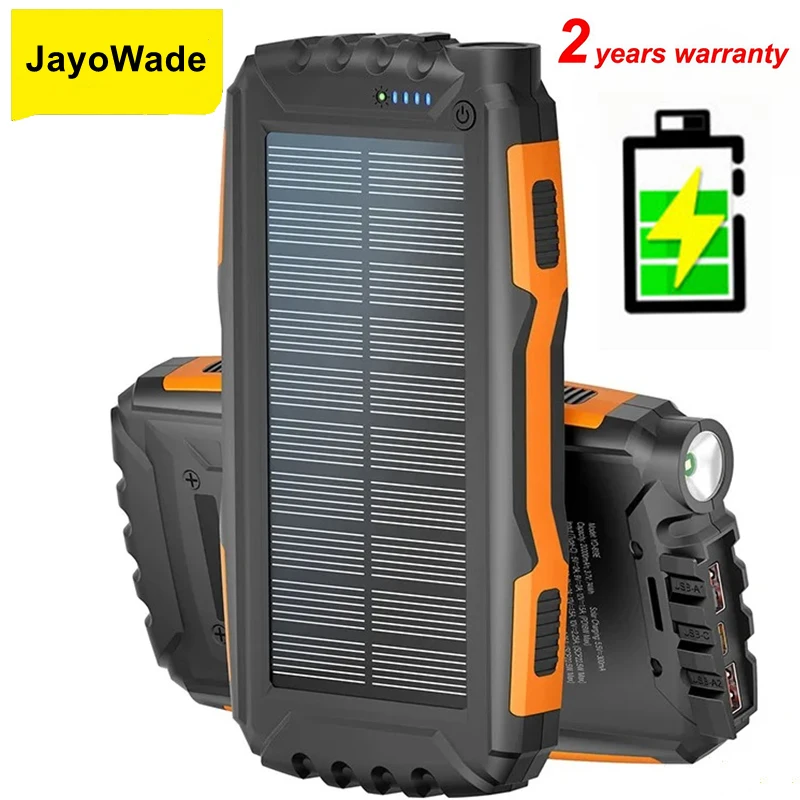JayoWade 42800mAh Solar Power Bank Waterproof Portable Charger 22.5W Fast Charging Powerbank for iPhone Samsung Xiaomi Poverbank
